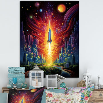 Rocketship Cosmic Dreamscape - Rocketship Canvas Wall Art